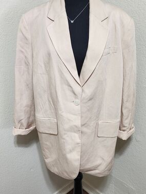 H&M Oversized Linen-Blend Blazer - Beige/Sand Sz L Minimalist Linen Blend